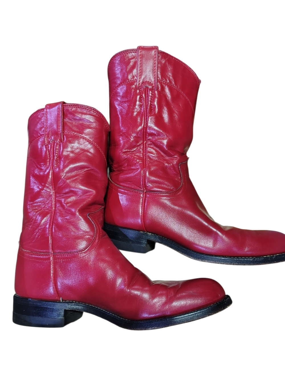 Justin Boots Vibrant Red Leather Western Heeled Boots